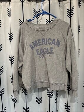 American Eagle Outfitters Gray Crewneck Sweater with Purple Lettering